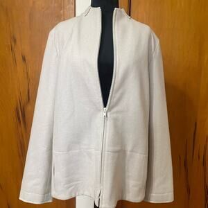 Women's Beige Ivory Wool Zip-Up Jacket Lined Pockets Minimalist Neutral Size 10